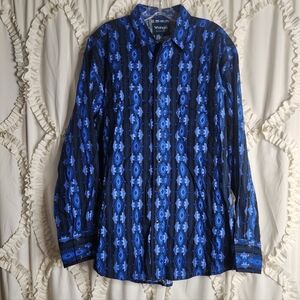 Vintage Wrangler Blue Western Geometric Snap Button Long Sleeve Shirt Sz XXL